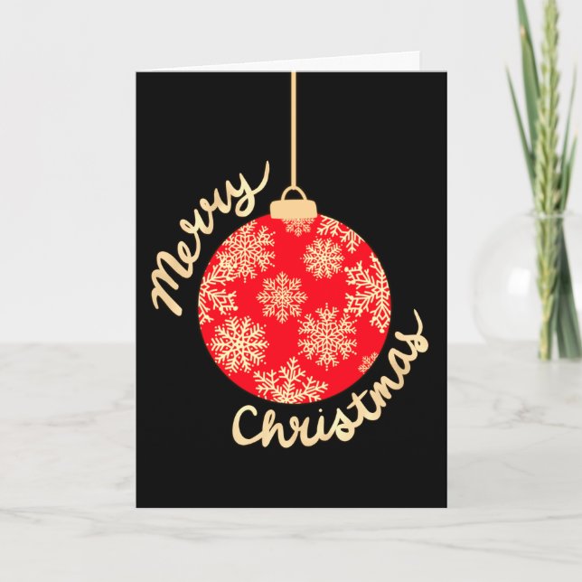 Tarjeta Fiesta de Ornamentos de Navidad Rojo y Oro (Anverso)