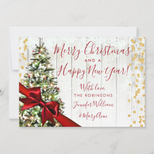 Tarjeta Fiesta de oro de Año Nuevo para vacaciones de árbo