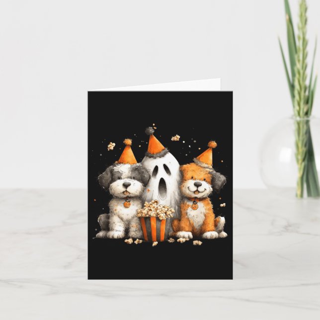 Tarjeta Fiesta de palomitas de perros de Halloween (Anverso)