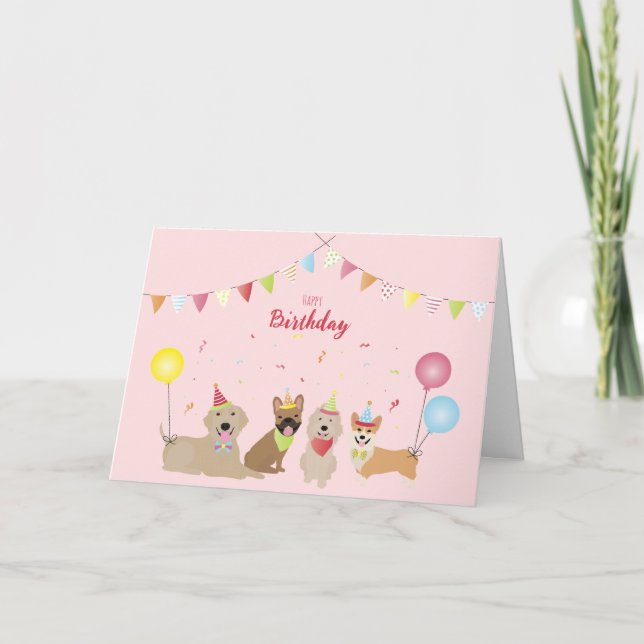 Tarjeta Fiesta de Perro de Cumpleaños Feliz (Anverso)