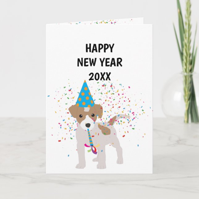 Tarjeta Fiesta de perros - Los animales celebran Año Nuevo (Anverso)