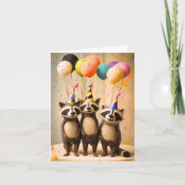 Tarjeta Fiesta de Raccoons Felices