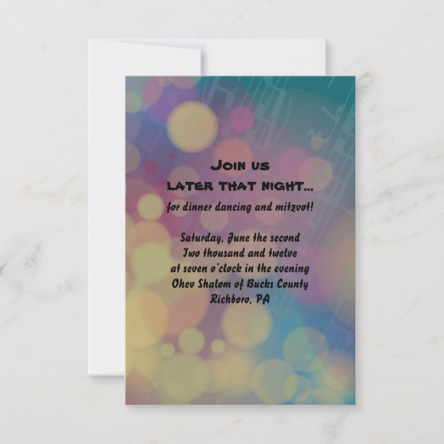 Tarjeta Fiesta de recepción de flautista Bat Mitzv (Anverso)