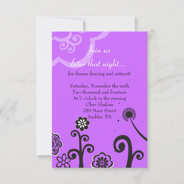 Tarjeta Fiesta de recepción Floral Star Bat Mitzva (Anverso)