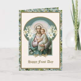 Tarjeta Fiesta de San José Jesús Floral Religioso Vintage 