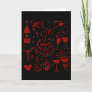 Tarjeta Fiesta de San Valentín Coquette Amour Tarta Vino C