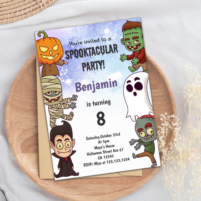 Tarjeta Fiesta de Spooky editable (Boy Halloween Birthday Invitations)