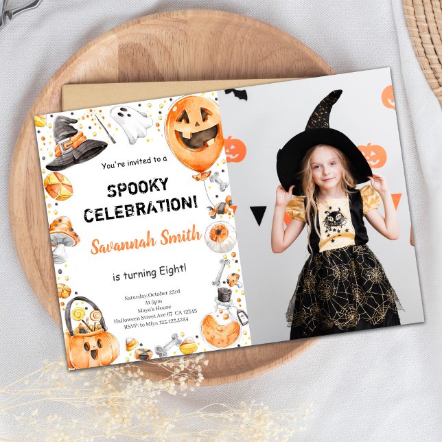 Tarjeta Fiesta de Spooky editable (Halloween Birthday Invitations with Photo)