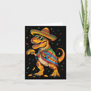 Tarjeta fiesta de tacos T-rex cinco de mayo dino con sombr