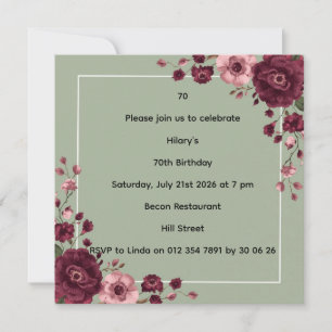 Tarjeta Fiesta de Tarde Elegante Cumpleaños 70 Años Floral