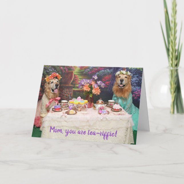 Tarjeta Fiesta de té del Día de la Madre de Golden Retriev (Anverso)