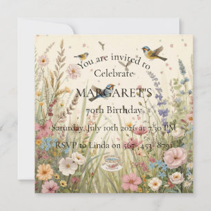 Tarjeta Fiesta de Té Floral de Cumpleaños en un Encantador