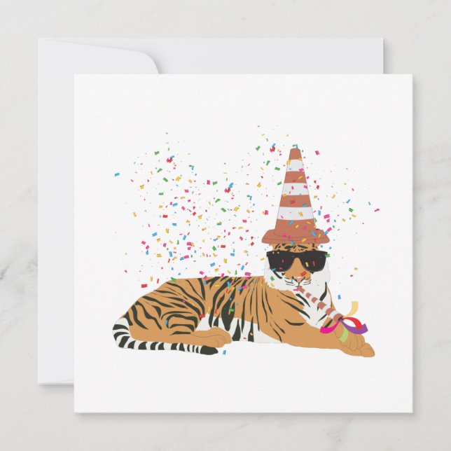Tarjeta Fiesta de Tigre - Animales en una Fiesta (Anverso)