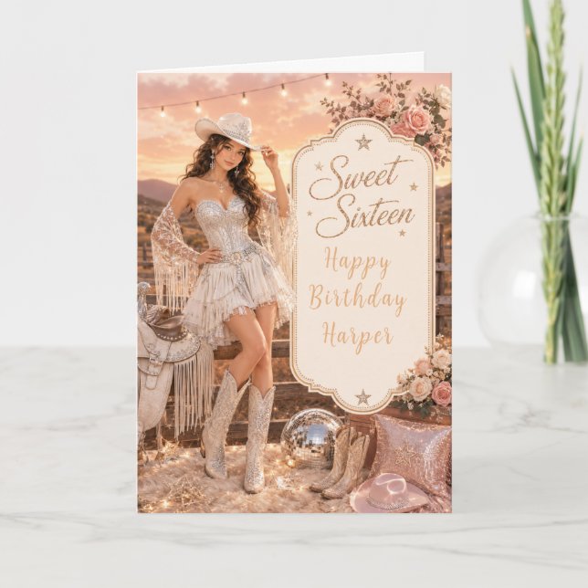 Tarjeta Fiesta de Vaquera Cumpleaños Dulces Dieciséis (Anverso)