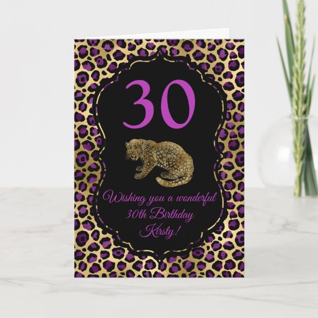 Tarjeta Fiesta del cumpleaños de la impresión del leopardo (Anverso)