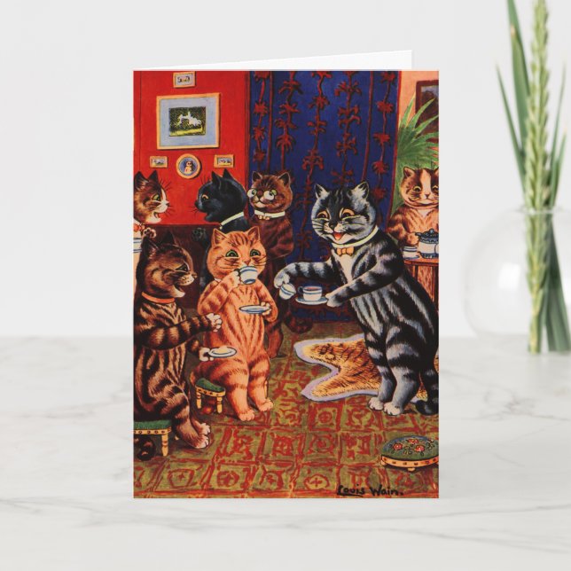 Tarjeta Fiesta del té gatos por Louis Wain (Anverso)
