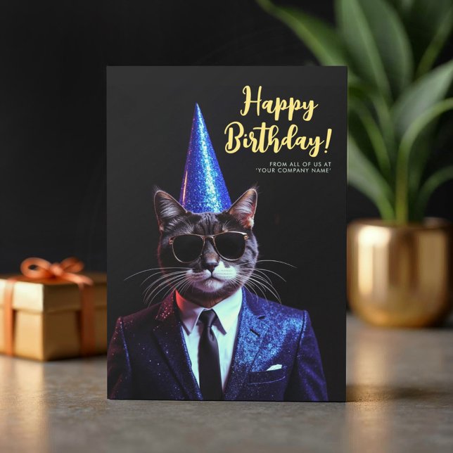 Tarjeta Fiesta del traje azul del gato negro del logotipo  (Subido por el creador)