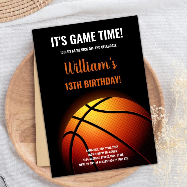 Tarjeta Fiesta deportiva para niños con corte bril (Basketball Sun Shine Birthday Invitations)