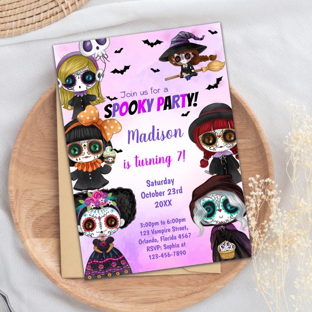 Tarjeta Fiesta divertida para niños, adolescentes  (Spooky Halloween Birthday Invitations)
