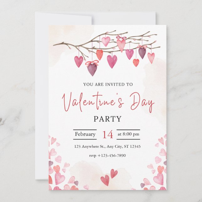 Tarjeta Fiesta El día de San Valentín rosa (Anverso)