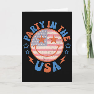 Tarjeta Fiesta En Estados Unidos Cara Feliz Sonrisa Bander