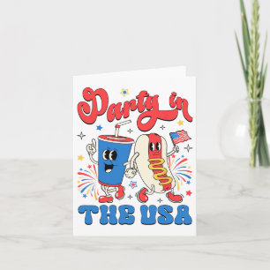 Tarjeta Fiesta En Estados Unidos Refresco Lindo Y Hotdog P