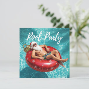 Tarjeta Fiesta en la Piscina con Papá Noel para Navidad 