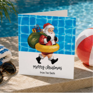 Tarjeta Fiesta en la Piscina con Papá Noel para Navidad en