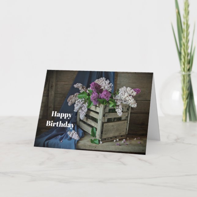 Tarjeta Fiesta floral Rustica Púrpura y Blanca (Anverso)