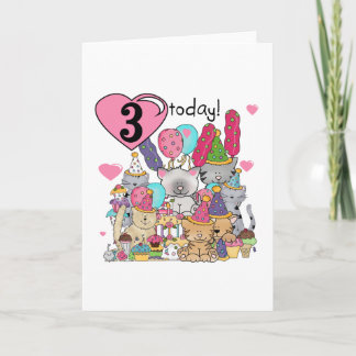 Tarjeta Fiesta Gatitos Tercer cumpleaños camisetas y regal