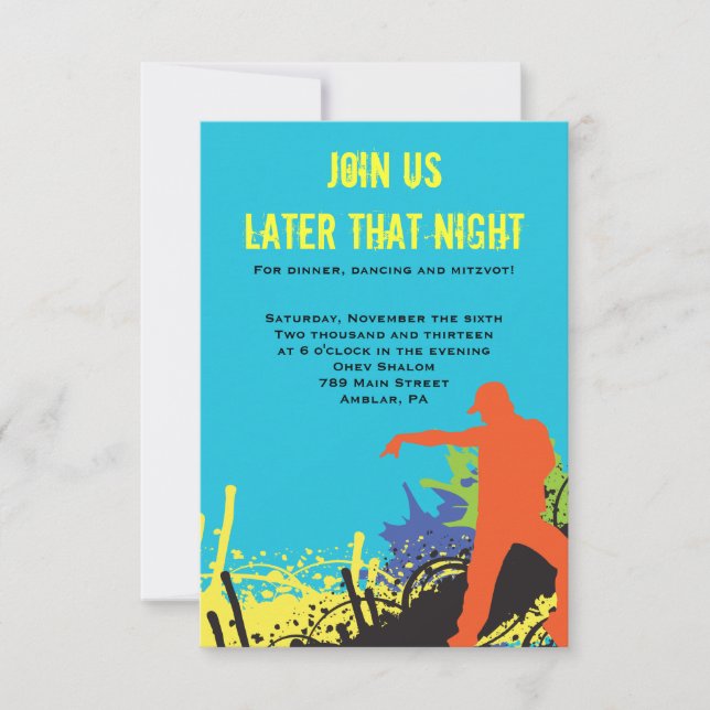 Tarjeta Fiesta HIP HOP DANCE Bat Bar Mitzvah (Anverso)
