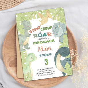 Tarjeta Fiesta infantil editable con tema T-Rex y