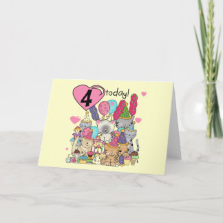 Tarjeta Fiesta Kittens 4ª camiseta de cumpleaños y regalos