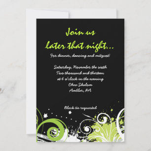 Tarjeta Fiesta LIME GREEN SWIRS & STARS Bat Mitzva