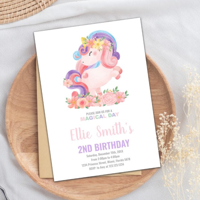 Tarjeta Fiesta mágica de Chica editable con arcoir (Pastil Color Unicorn Birthday Invitations)