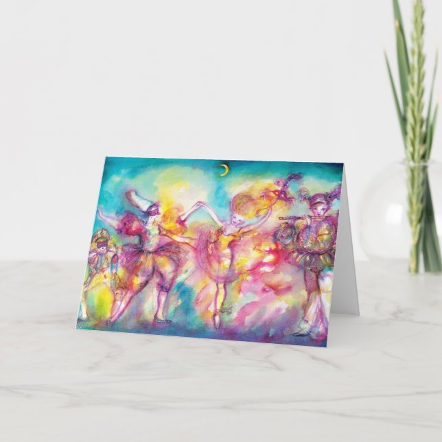 Tarjeta FIESTA MASQUERADE, Máscaras Mardi Gras, Danza, Mús (Anverso)