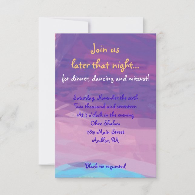 Tarjeta Fiesta MUSICAL HEMSA Bar Bat Mitzvah (Anverso)