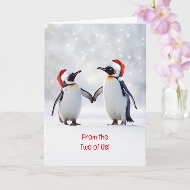 Tarjeta Fiesta navideña de los dos pingüinos ricos (Orquídea)