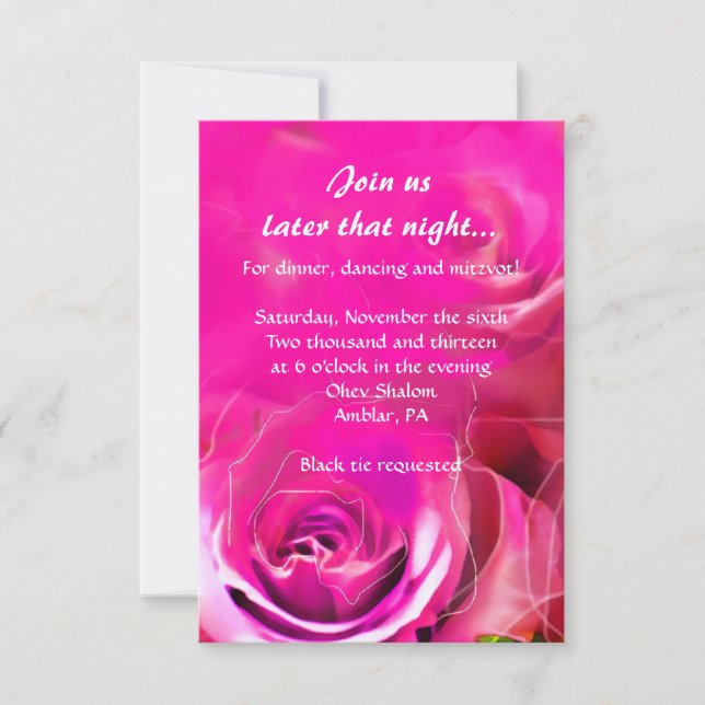 Tarjeta Fiesta NEON Bat Mitzvah ROSAS de WATERCOLO (Anverso)