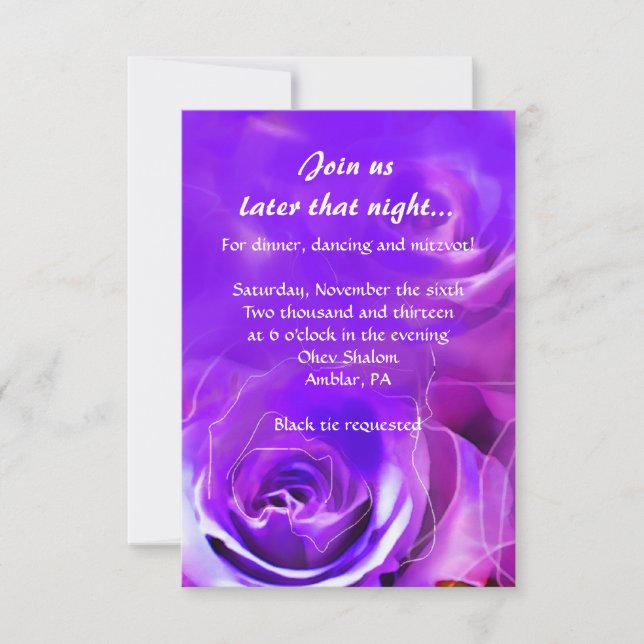 Tarjeta Fiesta NEON Bat Mitzvah ROSAS de WATERCOLO (Anverso)