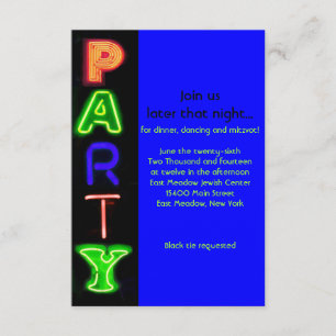 Tarjeta Fiesta NEON BLUE RÓTULOS Bar Bat Mitzvah
