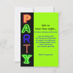 Tarjeta Fiesta NEON GREEN RÓTULOS Bar Bat Mitzvah