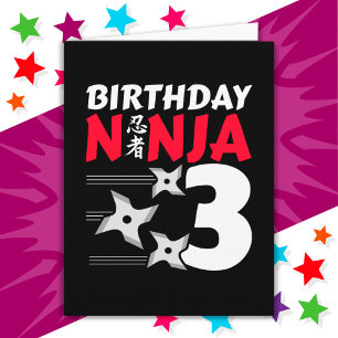 Tarjeta fiesta Ninja de 3 años de edad tiene tres años