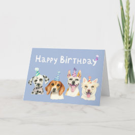 Tarjeta Fiesta Perros Acuarela Feliz Cumpleaños