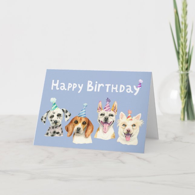 Tarjeta Fiesta Perros Acuarela Feliz Cumpleaños (Anverso)