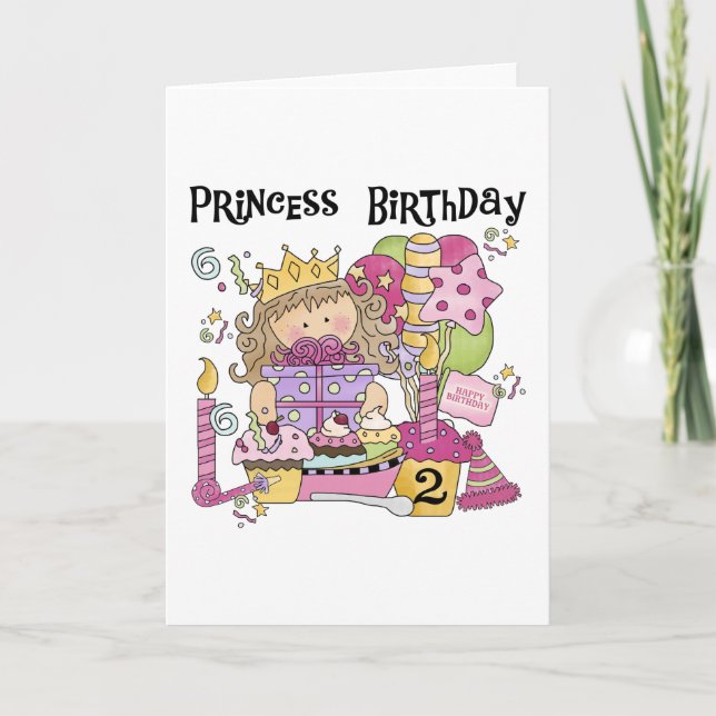 Tarjeta Fiesta Princesa 2ª camisetas de cumpleaños y regal (Anverso)