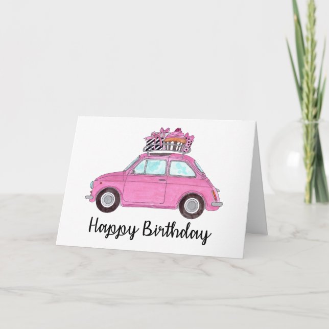 Tarjeta Fiesta Retro Rosa 500 Cumpleaños (Anverso)