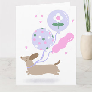 Tarjeta Fiesta Rosa para Amantes de Perritos Dachshund Lin