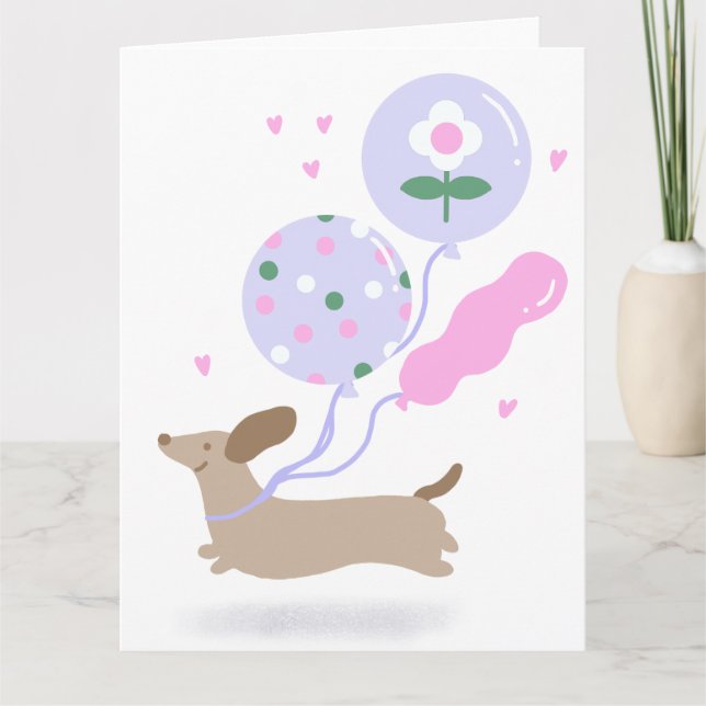Tarjeta Fiesta Rosa para Amantes de Perros Dachshund Salch (Anverso)