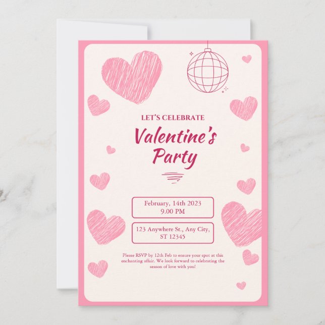 Tarjeta Fiesta rosa simple de San Valentín (Anverso)